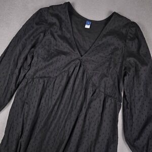 Old Navy Dress Womens Medium Black Long Sleeve Plunge Ball Goth Textured Dots